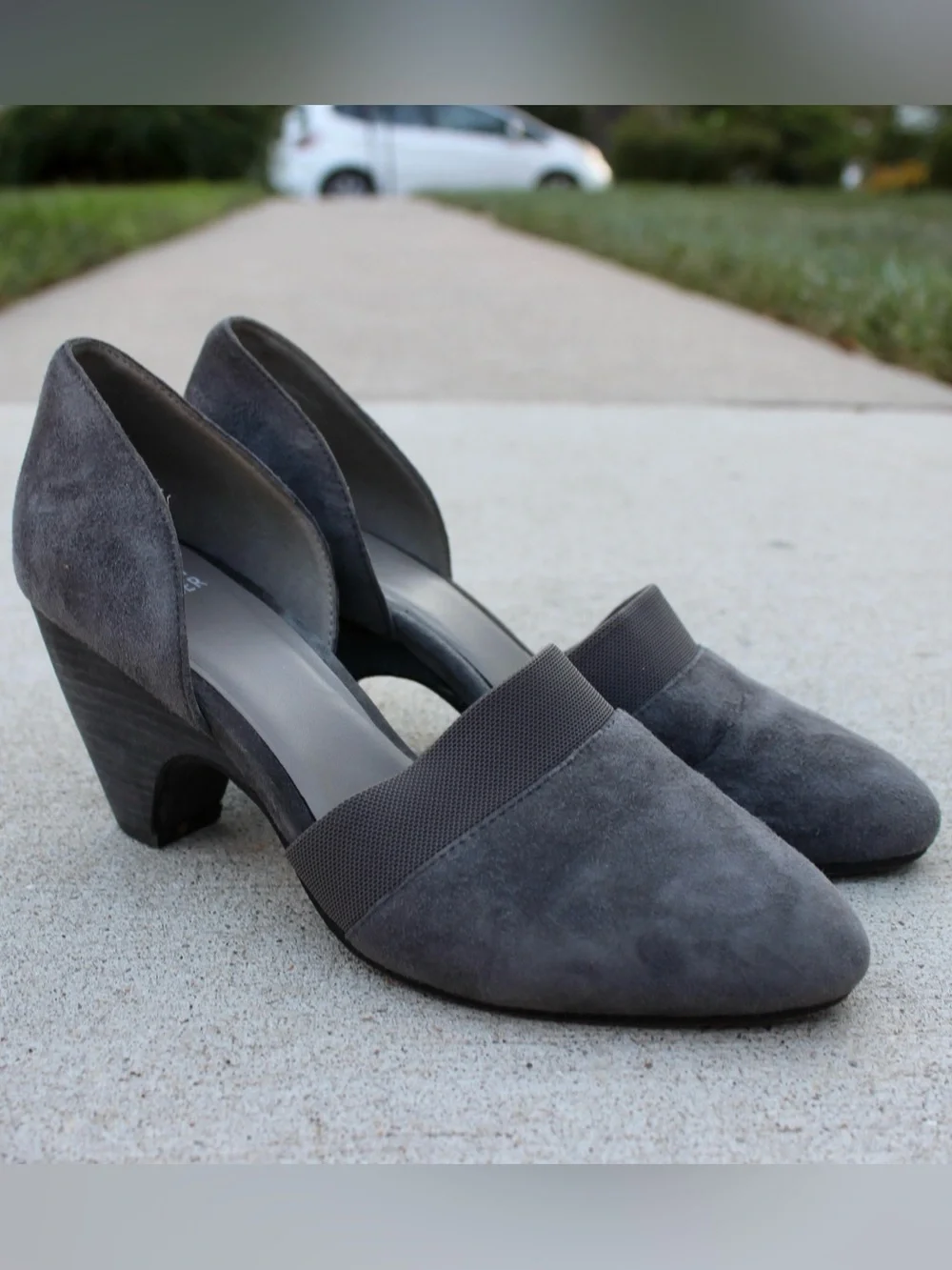 Eileen Fisher Hilly Grey Suede D'Orsay Wedge Pumps Sz 9